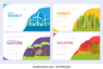 Ecology day vector brochure cards set.  Ecological on nature template of  invitation template of flyear, web banner, ui header, enter site. Layout modern 