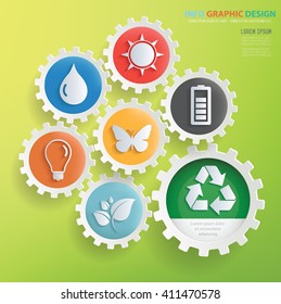 Ecology design,gear info graphic on clean background,vector