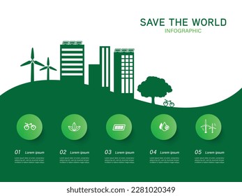 Concepto de diagrama ecológico y Energía verde. salvar el mundo Elemento de infografía vectorial