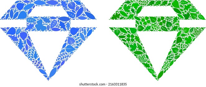 Ecology Diamond Icon Collage Of Herbal Leaves In Green And Natural Color Hues. Ecological Environment Vector Concept For Diamond Icon. Diamond Vector Image Is Organized From Green Herbal Items.