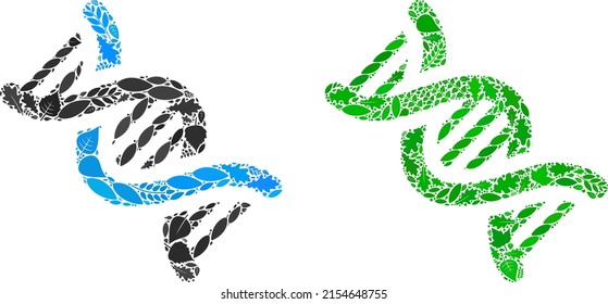 Ecology DNA spiral icon composition of floral leaves in green and natural color tinges. Ecological environment vector template for DNA spiral icon.
