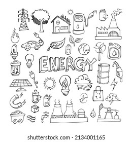Ecology Doodle vector set. Drawing sketch illustration hand drawn line.