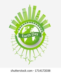 Ecology earth day concept and environment With Eco-Friendly Ideas,Vector Illustration