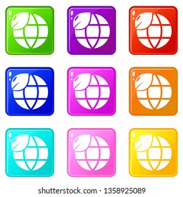 Ecology earth globe icons set 9 color collection isolated on white for any design