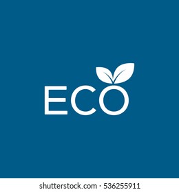 Ecology ECO Emblem Flat Icon On Blue Background