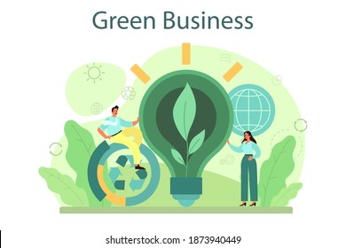 Ecology or eco friendly business. Business people taking care of nature and protect the environment. Green energy and polution free production. Isolated flat vector illustration