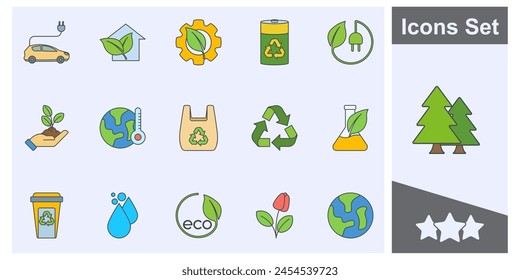 Ecology, Eco friendly, Environmental sustainability icon set symbol collection, logo isolated vector illustration