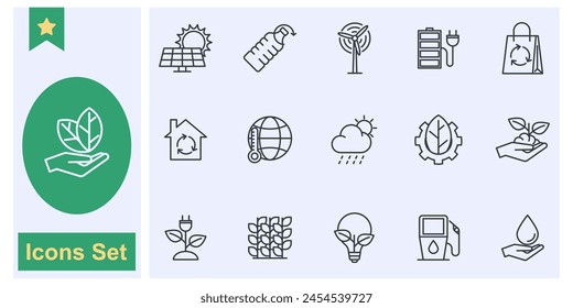 Ecology, Eco friendly, Environmental sustainability icon set symbol collection, logo isolated vector illustration