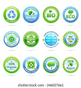 Ecology eco friendly natural organic products paper labels set isolated vector illustration