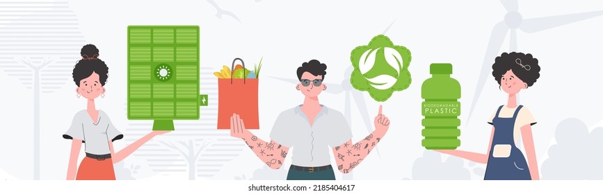 Ecology. ECO friendly People. Fashion characters. Vector illustration.