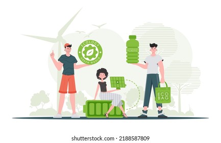 Ökologie. ECO-freundliche Menschen. Flat trendiger Stil. Vektorgrafik.
