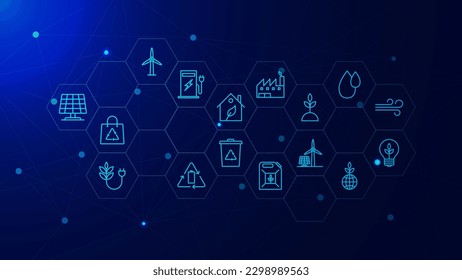 Ecology or eco green energy concept background. Sustainable eco friendly and clean energy with icons. Vector illustration.