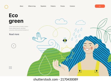 Ecology - Eco Green -Modern Flat Vector Concept Illustration Of A Young Woman Surrounded By Natural Ecological Symbols. Creative Landing Web Page Template