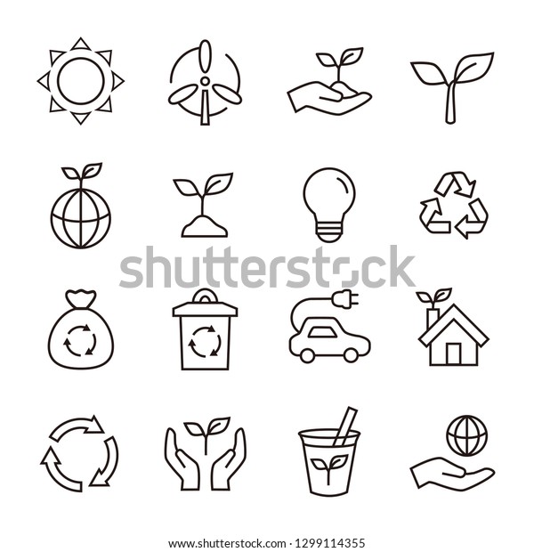 Ecology Eco Icon Set Stock Vector (Royalty Free) 1299114355 | Shutterstock