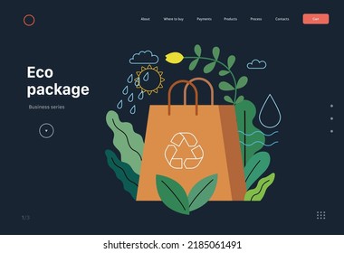 Ecology - Eco package -Modern flat vector concept illustration of a paper bag durrounded by plants, metaphor of ecological lyfestyle. Creative landing web page template