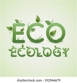 Ecology, eco -  vector green symbol with green leafs and water drops