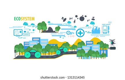 Ecology Ecosystem Technology Smart City Design Concept. Illustration Vector.