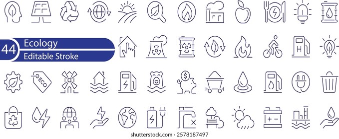 Ecology Editable Icons set. Vector illustration in modern thin line style of environment related icons sustainable future, recycling, green energy, and more