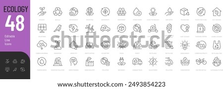 Ecology Editable Icons set. Vector illustration in modern thin line style of environment related icons: sustainable future, recycling, green energy, and more. Pictograms and infographics