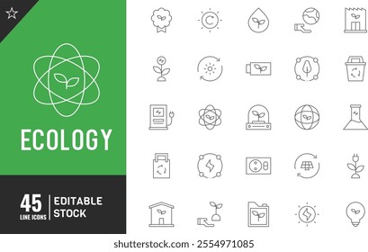 Ecology Editable line icon set. Thin modern style vector illustration.