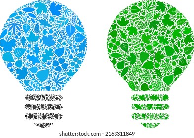 Ecology electric bulb icon composition of herbal leaves in green and natural color tones. Ecological environment vector concept for electric bulb icon.
