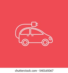Ecology Electric Car Line Icon On Red Background