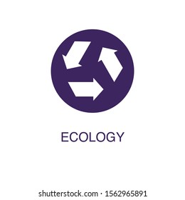 Ecology element in flat simple style on white background. Ecology icon, with text name concept template