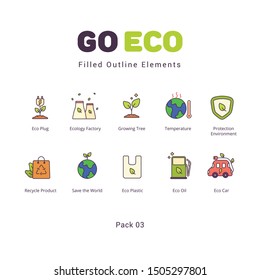 Ecology elements filled outline icons 