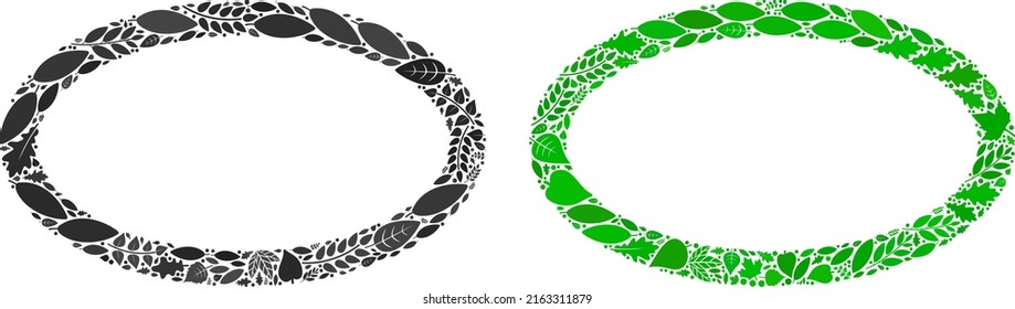 Ecology ellipse bubble icon mosaic of herbal leaves in green and natural color hues. Ecological environment vector concept for ellipse bubble icon.