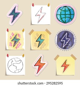 Ecology emblems set. Hand drawn and isolated. Stickers