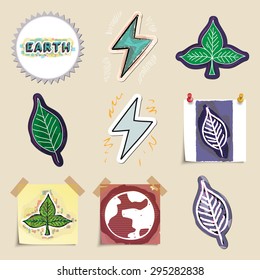 Ecology emblems set. Hand drawn and isolated. Stickers
