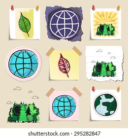 Ecology emblems set. Hand drawn and isolated. Stickers