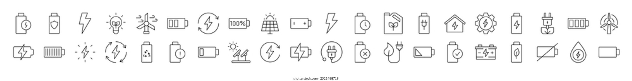 Icon-Kollektion für Ökologie, Energie und Landwirtschaft. Bearbeitbarer Strich. Perfekt für Infografiken, Artikel, Bücher, Flyer, Banner