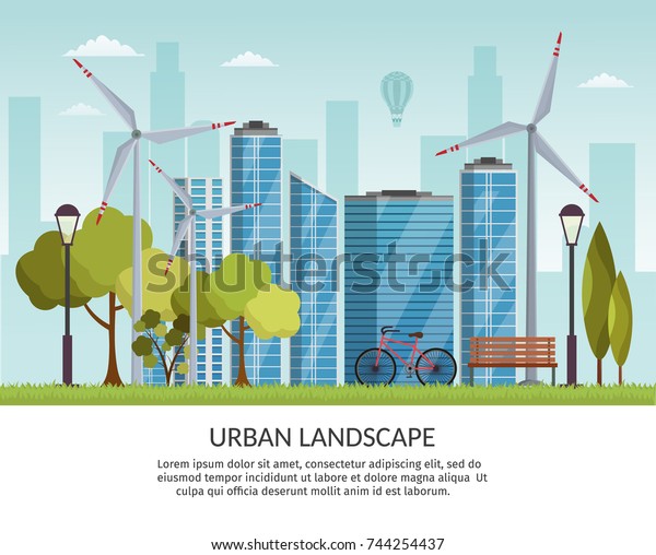 Ecology\
energy background vector elements illustration and environmental\
eco risks and pollution. City skyline urban\
park