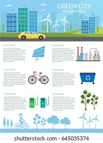 Ecology energy car infographic vector elements illustration and environmental eco risks and pollution. City life set