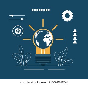 Ecology Energy Consumption and Nature Preservation Planet Light Bulb. Technology, industry and eco consumption of planetary resources