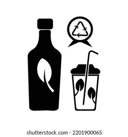 Ecology energy drink bottle icon | Black Vector illustration |