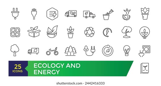 Ecology and energy icon. Eco friendly related thin line icon set in minimal style. Linear ecology icons. Environmental sustainability simple icon.