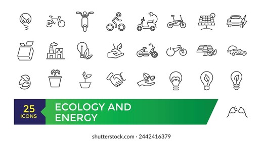 Ecology and energy icon. Eco friendly related thin line icon set in minimal style. Linear ecology icons. Environmental sustainability simple icon.