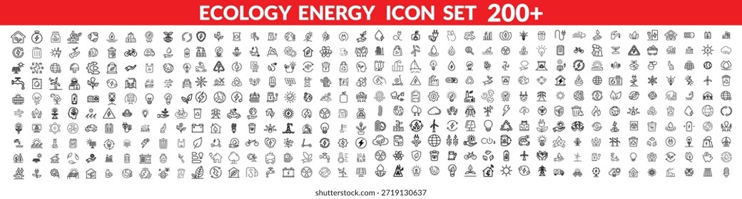 Conjunto de iconos de energía de ecología. Contiene energía renovable, ecología, electricidad verde y más. Trazo editable.  Diseño de gran conjunto de ecología .