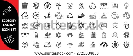 Ecology energy icon set. Containing renewable energy, ecology, green electricity, and more. Editable stroke. Vector illustration. big icon set design
