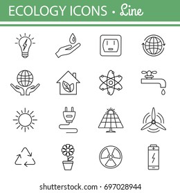 Ecology and energy line icons. Vector illustrations. Editable stroke.