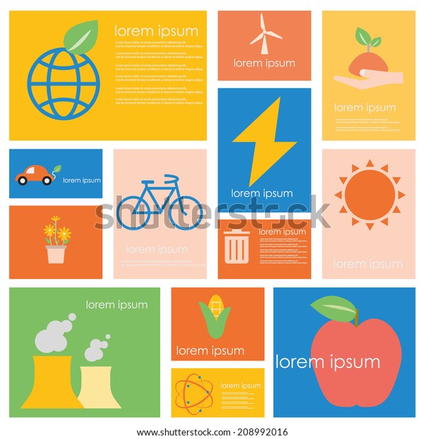 Ecology energy and Power conservation science set.Flat\
vector retro design .