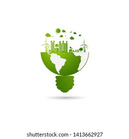 Ecology energy saving light bulb,Green cities help the world with eco-friendly concept ideas.vector illustration