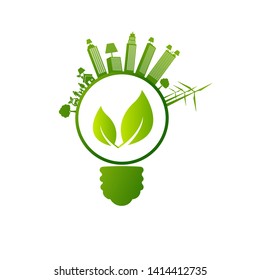 Ecology energy saving light bulb,Green cities help the world with eco-friendly concept ideas.vector illustration