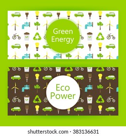 Ecology energy web banners over green. Vector illustration of eco power and green energy templates.
