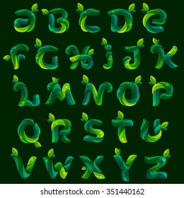 Ecology english alphabet letters formed by green leaves. Font style, vector design template elements for your application or corporate identity.