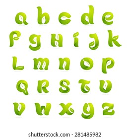 Ecology English Alphabet Letters With Leaves And Negative Space. Font Style, Vector Design Template Elements.