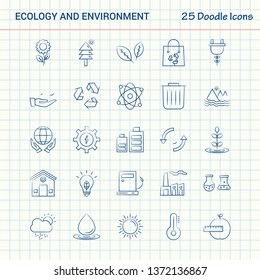 Ecology And Enviroment 25 Doodle Icons. Hand Drawn Business Icon Set