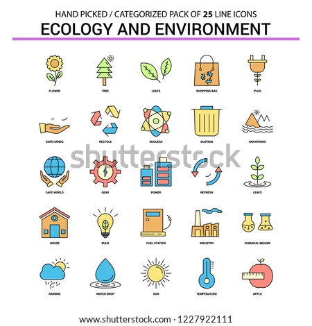 Ecology and Enviroment Flat Line Icon Set - Business Concept Icons Design